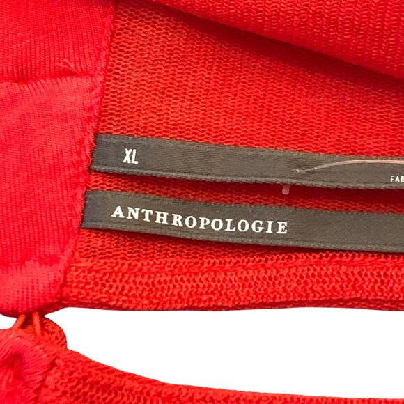 Anthropologie Womens Dress Red V-Neck Ruched Size XL Mesh Midi Fitted Pullover - Picture 5 of 16